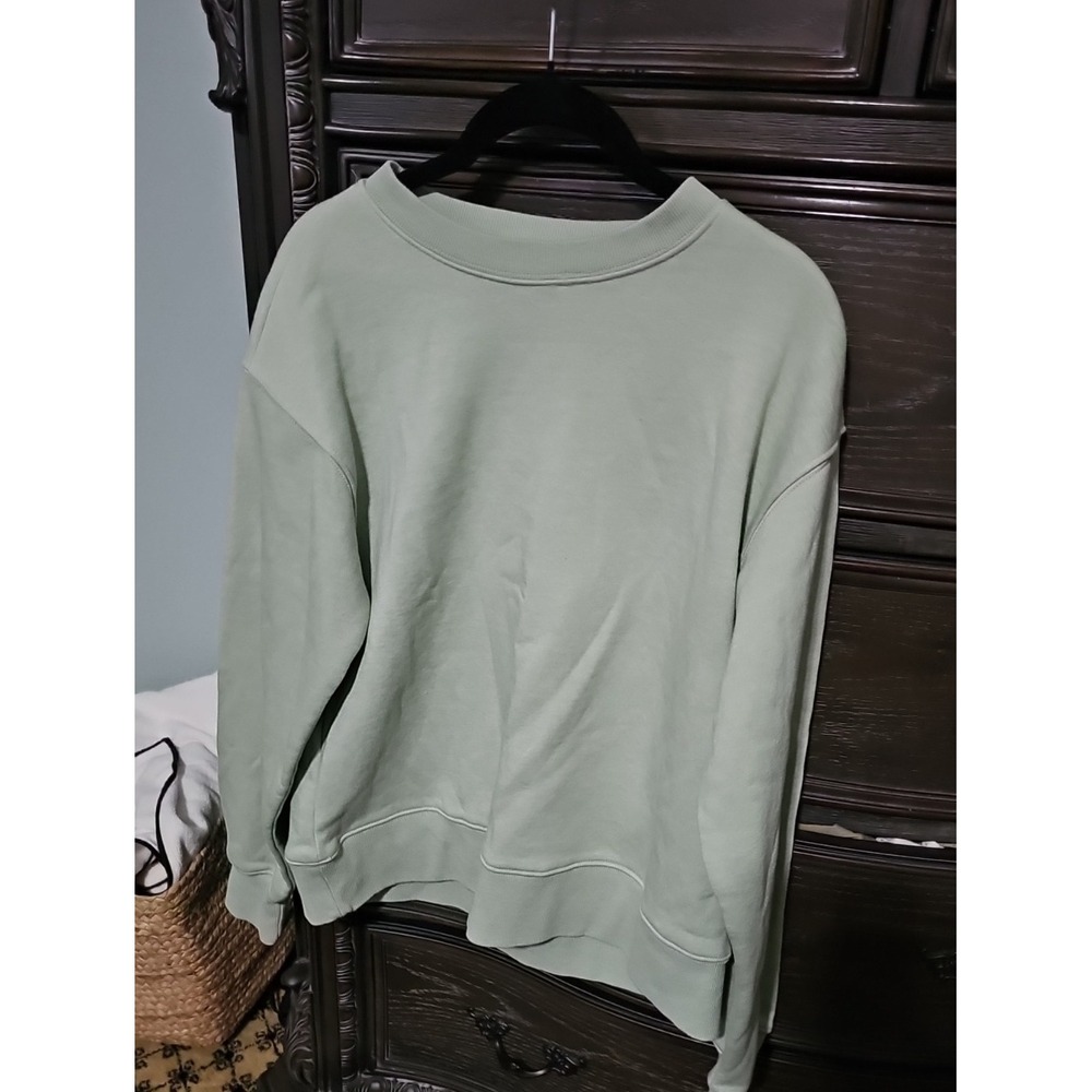 Jak & Rae Sage Green Crewneck Sweatshirt Drop Shoulder Fleece Pullover Small